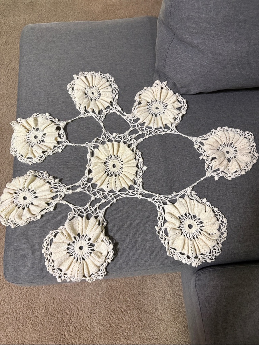 Cream Crochet Floral Motif Table Accent 26” round
